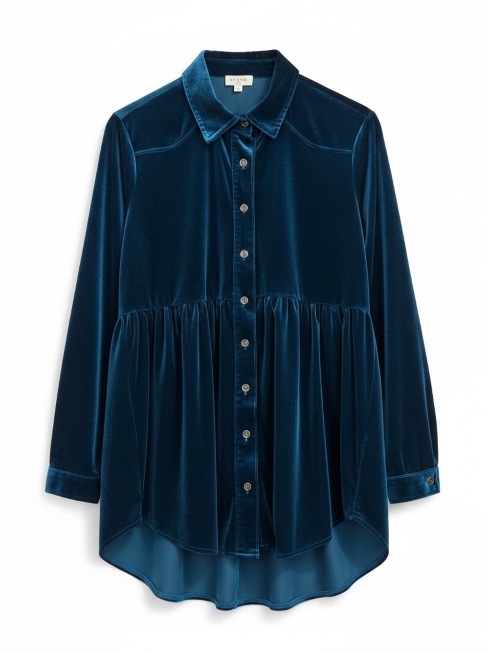 UMGEE Velvet Button Down Loose Fit Collared Long Sleeve Tunic Top Teal Size Smal